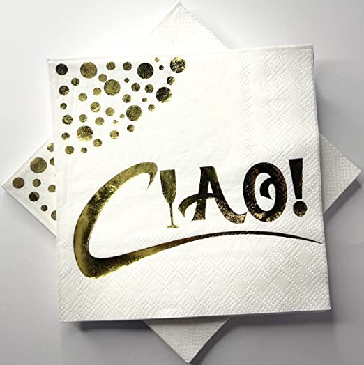 White And Gold Cocktail Napkins-3 Ply 5x5 Inches Disposable Gold Napkins Bulk-Unique Design For Wedding Napkins-Birthday Napkins-Party Napkins-Beverage Napkins-Bar Napkins.