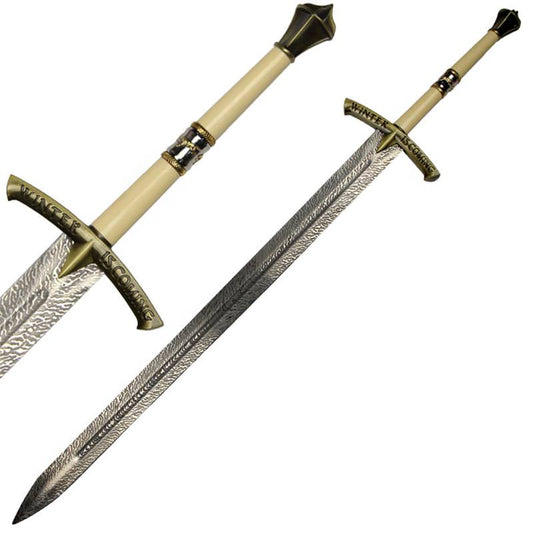 Ice Patterned Stainless Steel Blade Fantasy Winter Sword with Wall Plaque.