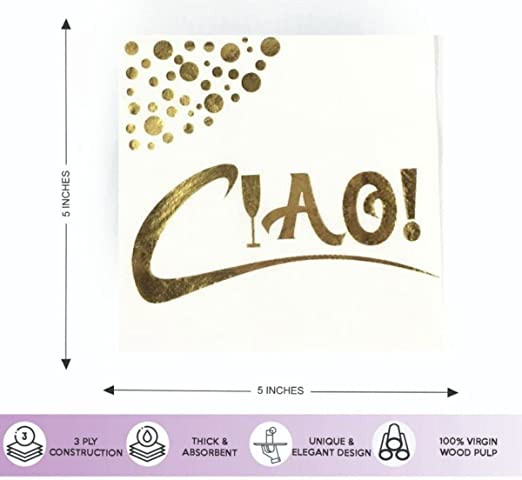 White And Gold Cocktail Napkins-3 Ply 5x5 Inches Disposable Gold Napkins Bulk-Unique Design For Wedding Napkins-Birthday Napkins-Party Napkins-Beverage Napkins-Bar Napkins.