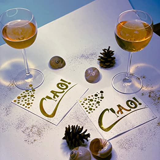 White And Gold Cocktail Napkins-3 Ply 5x5 Inches Disposable Gold Napkins Bulk-Unique Design For Wedding Napkins-Birthday Napkins-Party Napkins-Beverage Napkins-Bar Napkins.